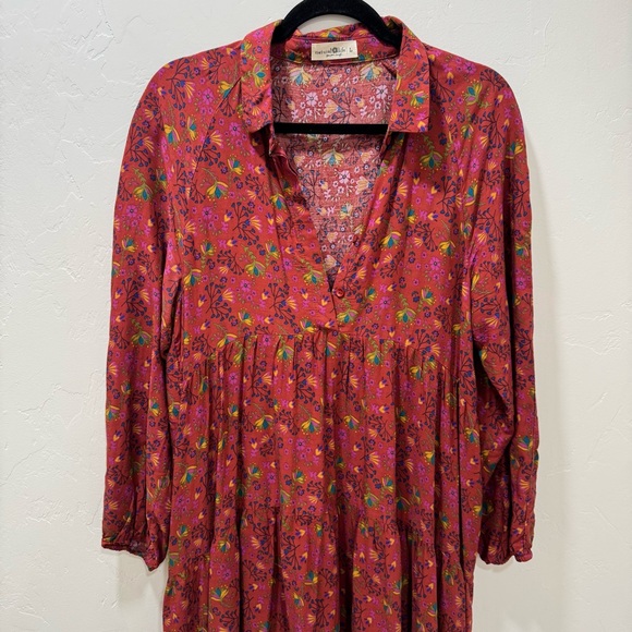 Natural Life Rebecca Maxi Dress Pockets Red Clay Long Sleeve Tiered Bohemian L - Picture 5 of 14